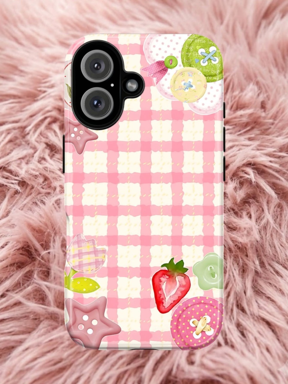 Cute Pink Plaid Strawberry Phone Case - Unbranded